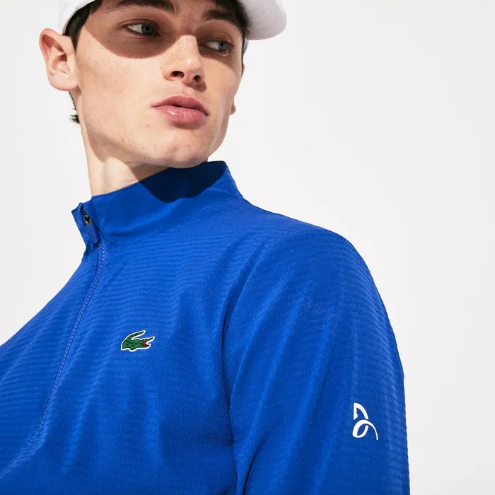 SPORT Novak Djokovic Textured Zip Jacket BlueWhite Mens Lacoste Jackets and Coats For Sale Online