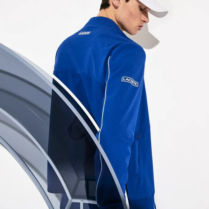 SPORT Novak Djokovic Textured Zip Jacket BlueWhite Mens Lacoste Jackets and Coats For Sale Online