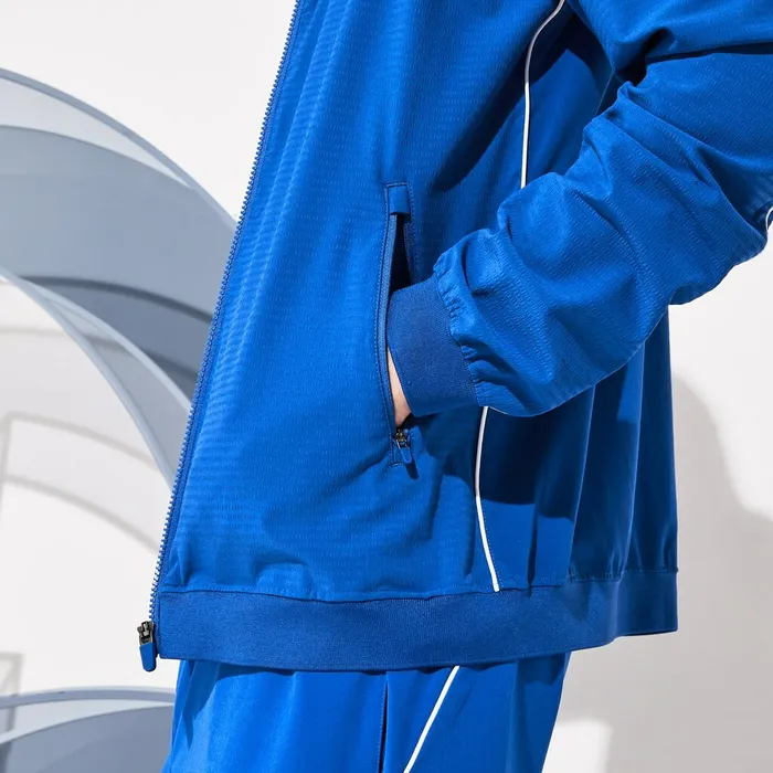 SPORT Novak Djokovic Textured Zip Jacket BlueWhite Mens Lacoste Jackets and Coats For Sale Online