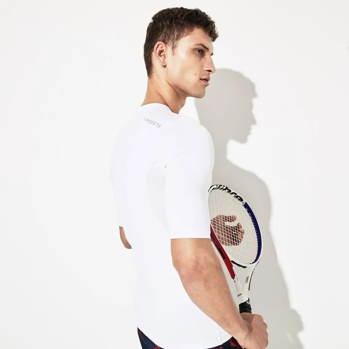SPORT Novak Djokovic Ultra Dry Stretch Jersey Tshirt White Mens Lacoste TShirts Cheap On Sale