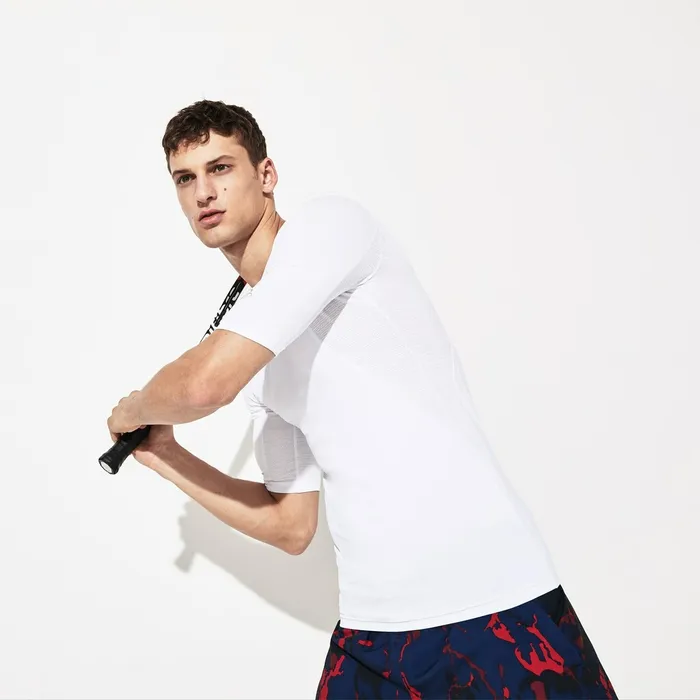 SPORT Novak Djokovic Ultra Dry Stretch Jersey Tshirt White Mens Lacoste TShirts Cheap On Sale