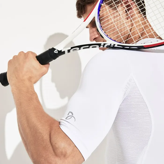 SPORT Novak Djokovic Ultra Dry Stretch Jersey Tshirt White Mens Lacoste TShirts Cheap On Sale