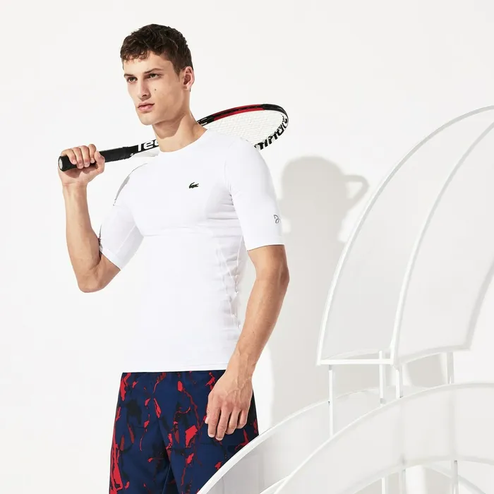 SPORT Novak Djokovic Ultra Dry Stretch Jersey Tshirt White Mens Lacoste TShirts Cheap On Sale