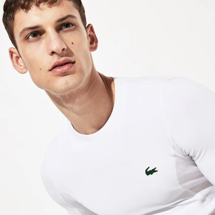SPORT Novak Djokovic Ultra Dry Stretch Jersey Tshirt White Mens Lacoste TShirts Cheap On Sale