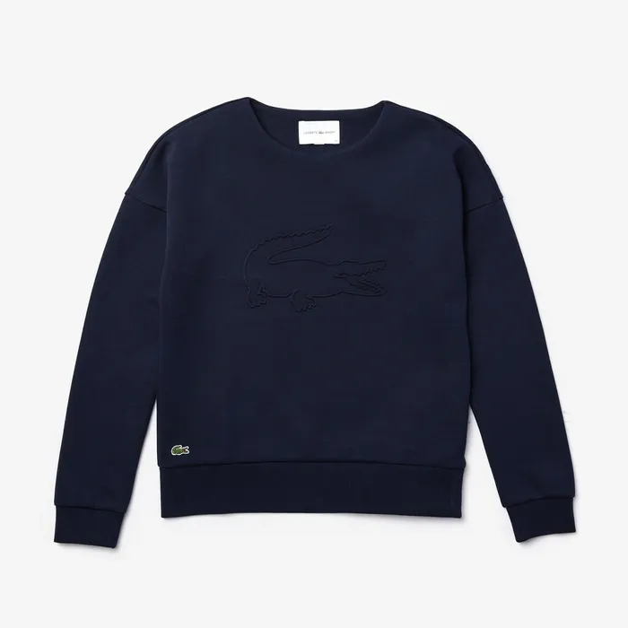 SPORT Oversize Croc CottonBlend Sweatshirt Navy Blue Womens Lacoste Sweaters and Sweatshirts For Sale Online