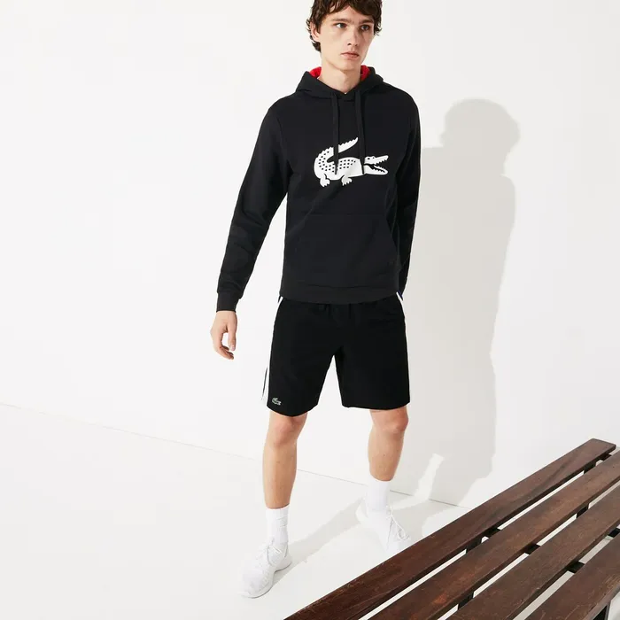 SPORT Oversize Croc Fleece Hoodie BlackRedWhite Mens Lacoste Sweatshirts Online Outlet Store