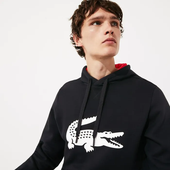 SPORT Oversize Croc Fleece Hoodie BlackRedWhite Mens Lacoste Sweatshirts Online Outlet Store