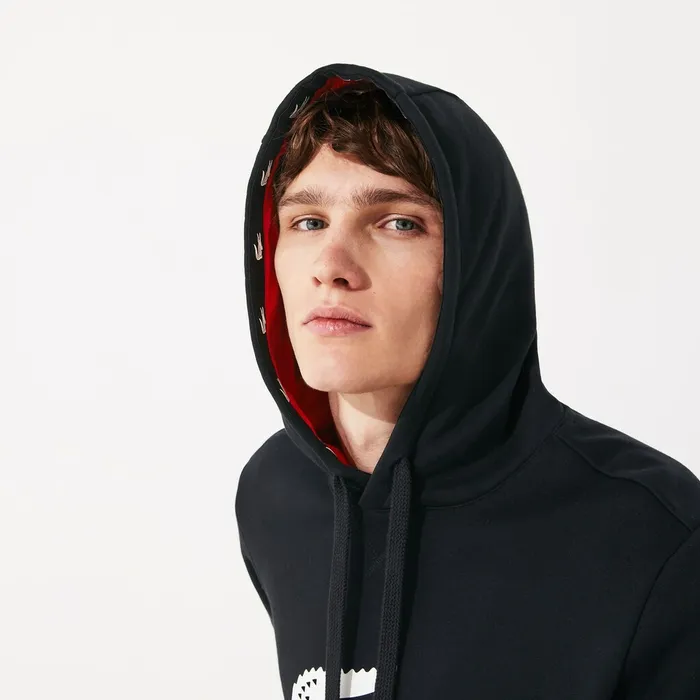 SPORT Oversize Croc Fleece Hoodie BlackRedWhite Mens Lacoste Sweatshirts Online Outlet Store