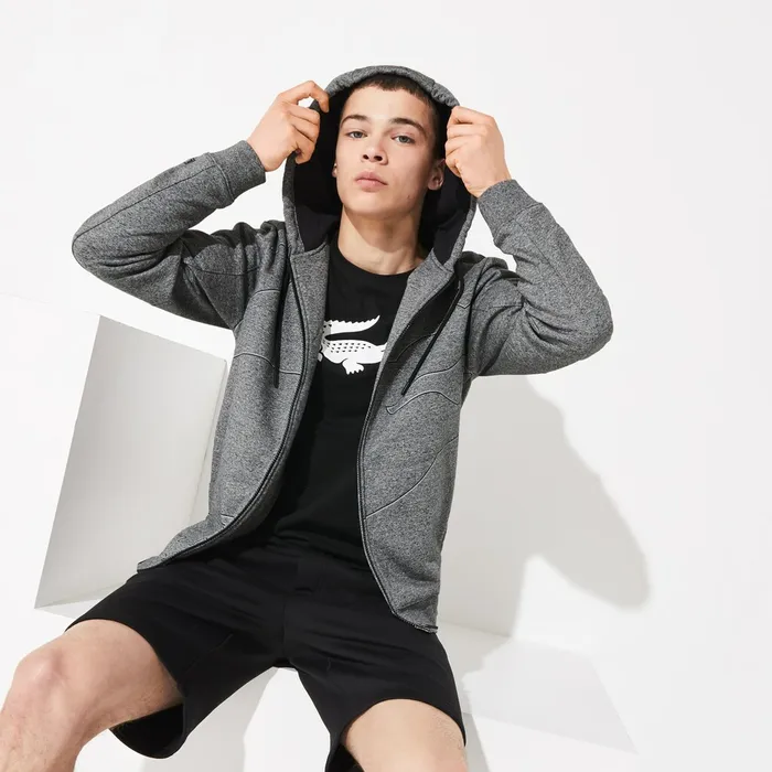 SPORT Oversized Croc Zip Fleece Sweatshirt Grey ChineBlackDark GreyBlack Mens Lacoste Sweatshirts Online Store