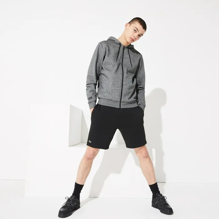 SPORT Oversized Croc Zip Fleece Sweatshirt Grey ChineBlackDark GreyBlack Mens Lacoste Sweatshirts Online Store