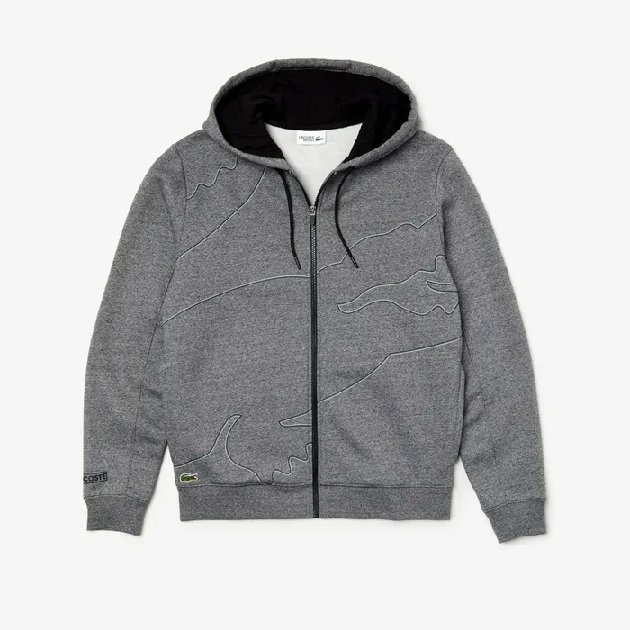 SPORT Oversized Croc Zip Fleece Sweatshirt Grey ChineBlackDark GreyBlack Mens Lacoste Sweatshirts Online Store