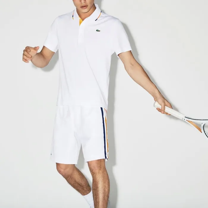 SPORT Piped Piqu Tennis Polo WhiteOrangeOrangeWhite Mens Lacoste Polos Gift for Friend SPORT Piped Piqu Tennis Polo WhiteOrangeOrangeWhite Mens Lacoste Polos Gift for Friend