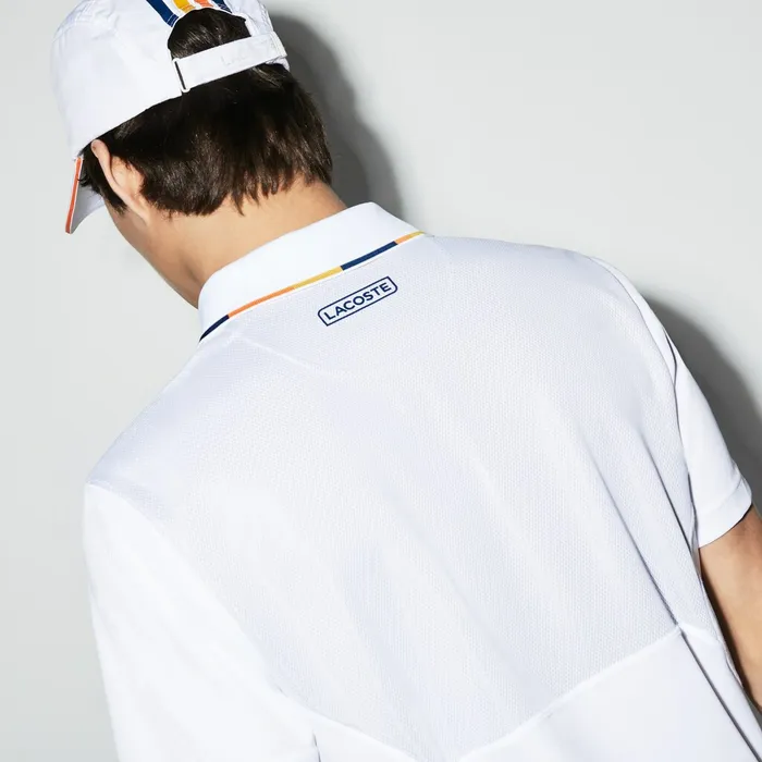 SPORT Piped Piqu Tennis Polo WhiteOrangeOrangeWhite Mens Lacoste Polos Gift for Friend