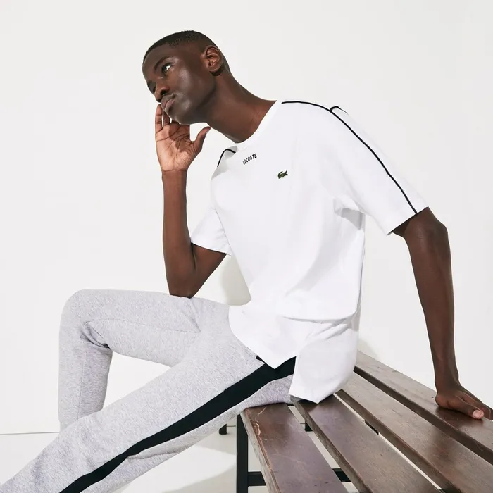 SPORT PipedSeam Cotton TShirt WhiteBlackWhite Mens Lacoste TShirts Online Store