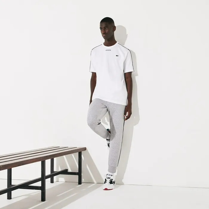 SPORT PipedSeam Cotton TShirt WhiteBlackWhite Mens Lacoste TShirts Online Store
