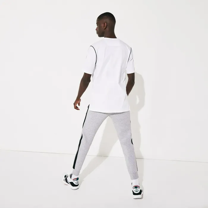 SPORT PipedSeam Cotton TShirt WhiteBlackWhite Mens Lacoste TShirts Online Store