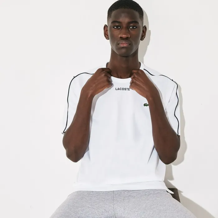 SPORT PipedSeam Cotton TShirt WhiteBlackWhite Mens Lacoste TShirts Online Store