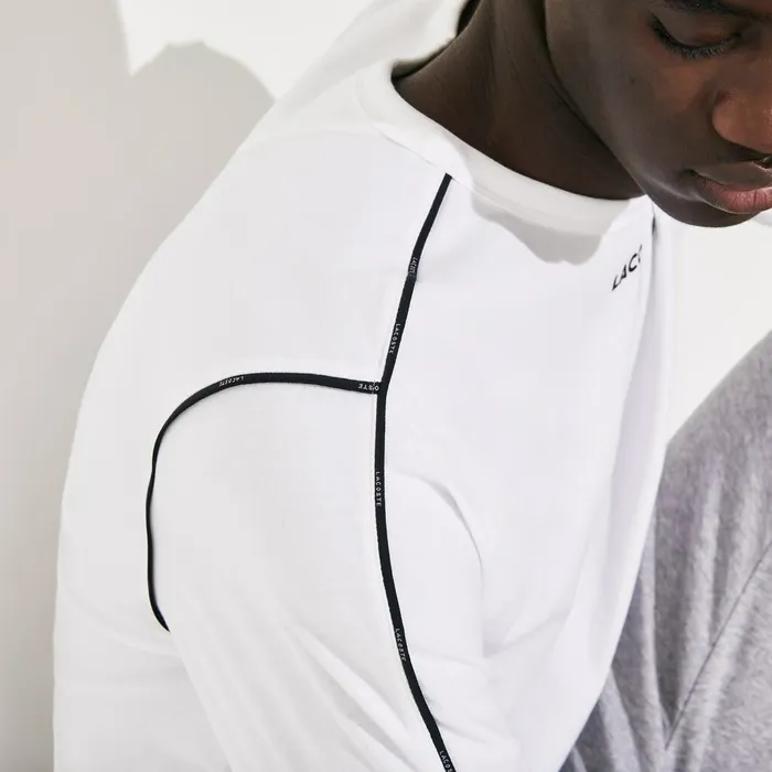 SPORT PipedSeam Cotton TShirt WhiteBlackWhite Mens Lacoste TShirts Online Store