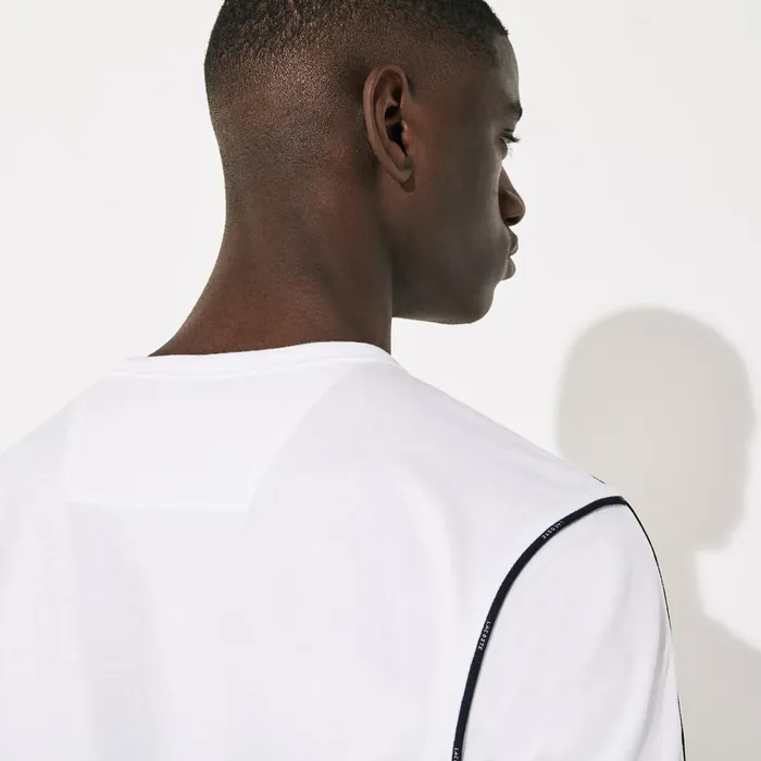 SPORT PipedSeam Cotton TShirt WhiteBlackWhite Mens Lacoste TShirts Online Store