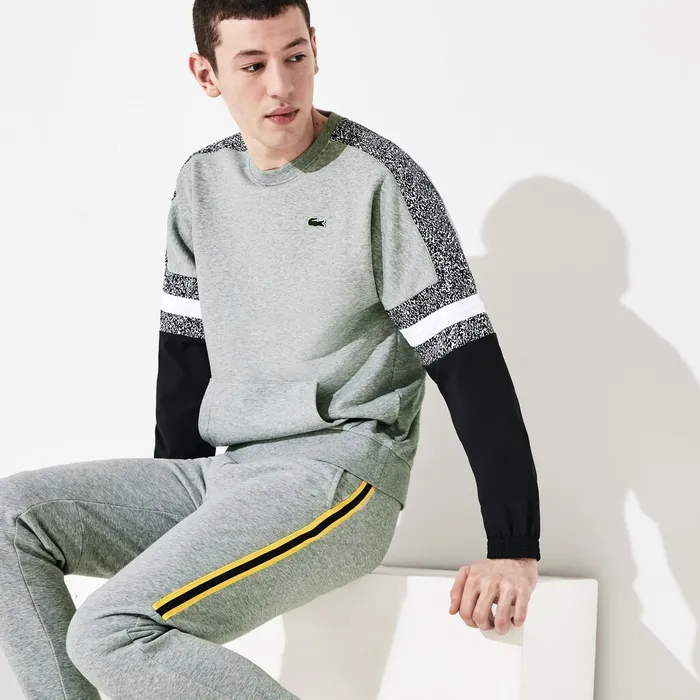 SPORT PrintBlock Sweatshirt Grey ChineBlackWhite Mens Lacoste Sweatshirts Online Outlet Store