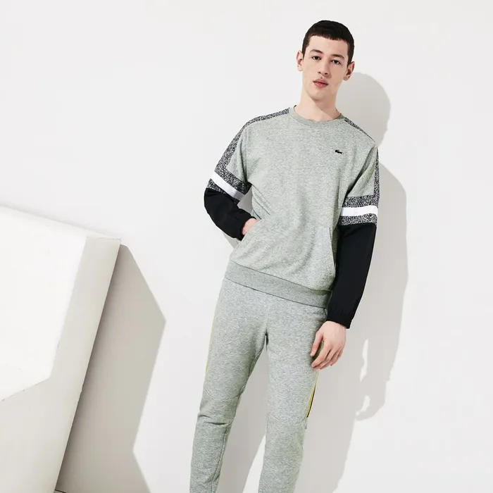 SPORT PrintBlock Sweatshirt Grey ChineBlackWhite Mens Lacoste Sweatshirts Online Outlet Store