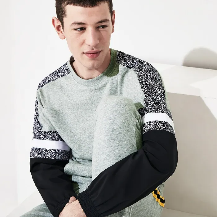 SPORT PrintBlock Sweatshirt Grey ChineBlackWhite Mens Lacoste Sweatshirts Online Outlet Store