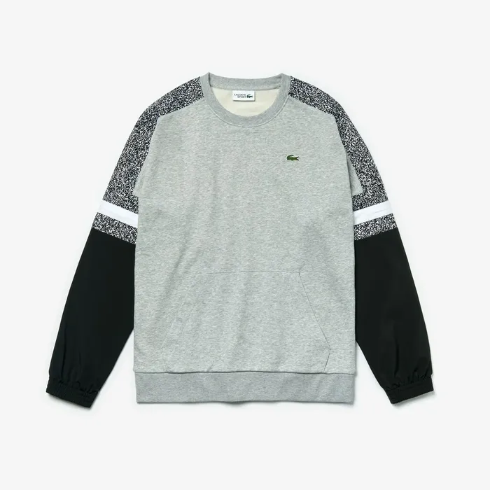 SPORT PrintBlock Sweatshirt Grey ChineBlackWhite Mens Lacoste Sweatshirts Online Outlet Store
