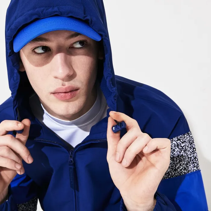 SPORT PrintBlocked Performance Windbreaker Navy BlueBlackWhiteBlue Mens Lacoste Jackets and Coats Online Store