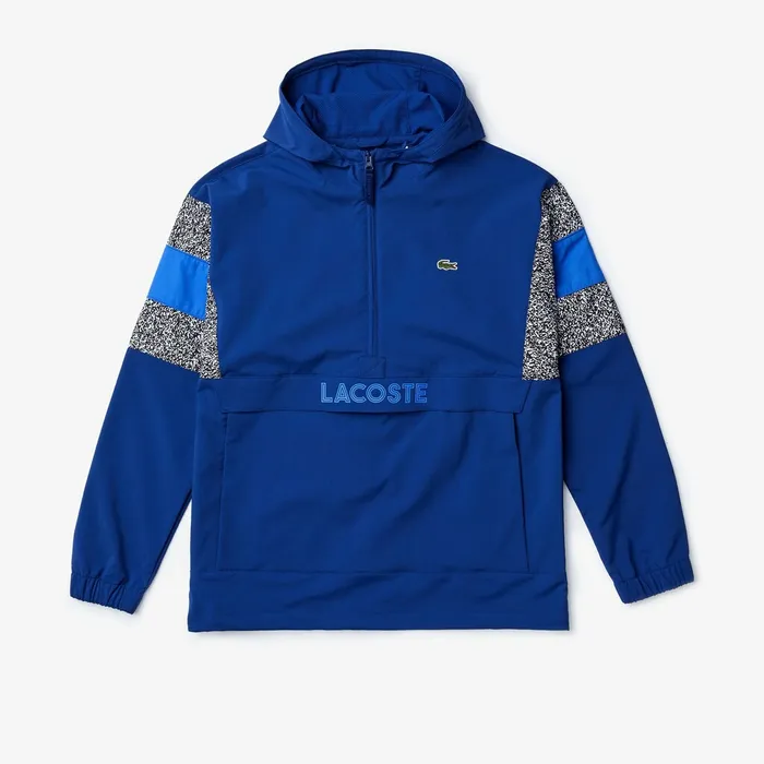 SPORT PrintBlocked Performance Windbreaker Navy BlueBlackWhiteBlue Mens Lacoste Jackets and Coats Online Store