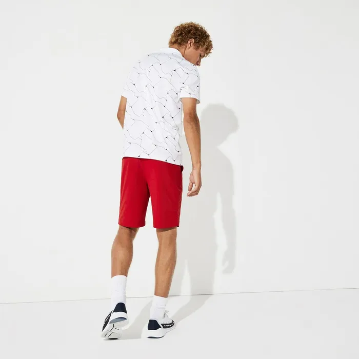 SPORT Print Breathable Stretch Jersey Golf Polo WhiteNavy Blue Mens Lacoste Polos Gift Ideas