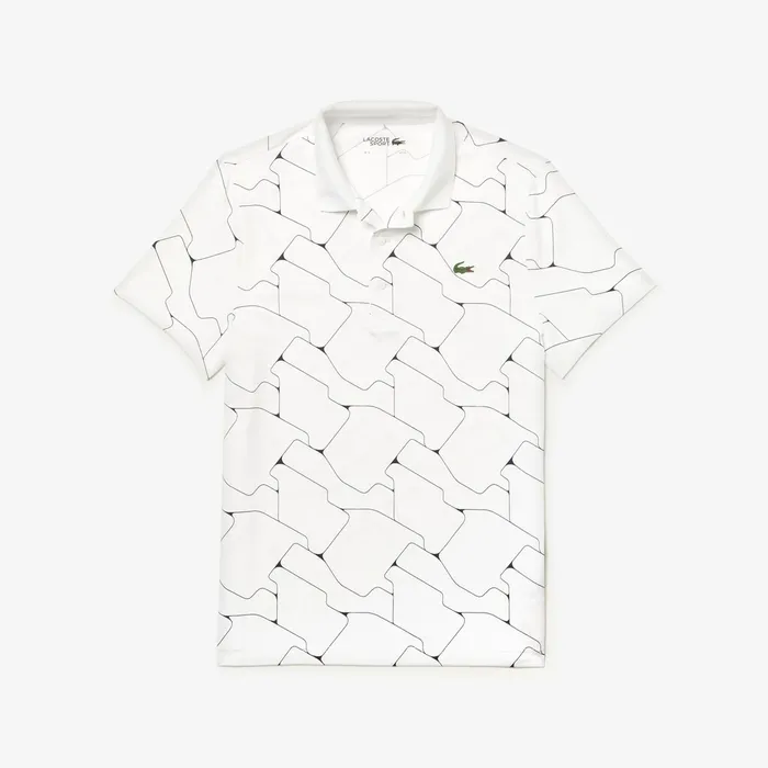 SPORT Print Breathable Stretch Jersey Golf Polo WhiteNavy Blue Mens Lacoste Polos Gift Ideas