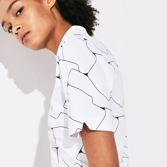 SPORT Printed Stretch Jersey Golf Polo WhiteNavy Blue Womens Lacoste Polos Online Outlet Store