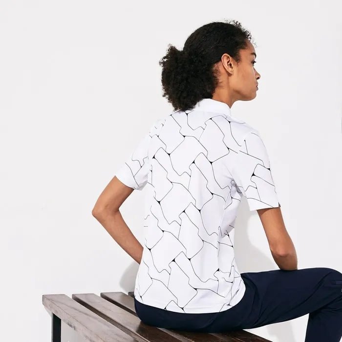 SPORT Printed Stretch Jersey Golf Polo WhiteNavy Blue Womens Lacoste Polos Online Outlet Store