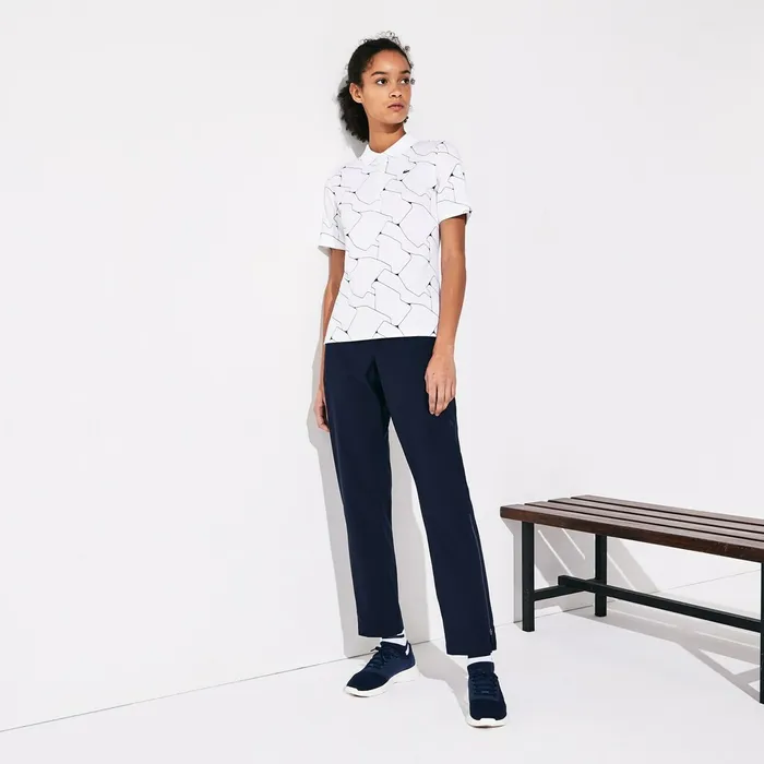 SPORT Printed Stretch Jersey Golf Polo WhiteNavy Blue Womens Lacoste Polos Online Outlet Store