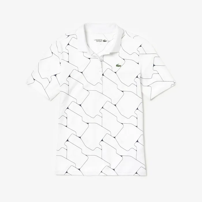 SPORT Printed Stretch Jersey Golf Polo WhiteNavy Blue Womens Lacoste Polos Online Outlet Store