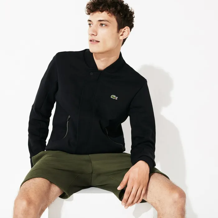 SPORT Quilted Cotton Blend Fleece Bomber Jacket Black Mens Lacoste Sweatshirts Shop