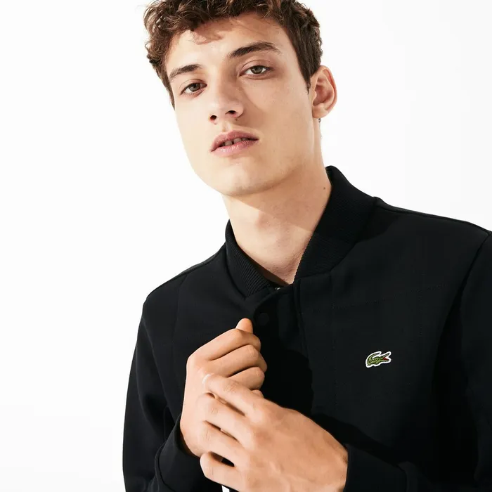 SPORT Quilted Cotton Blend Fleece Bomber Jacket Black Mens Lacoste Sweatshirts Shop
