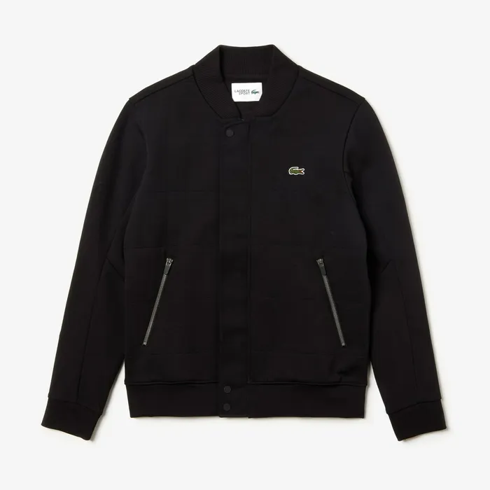 SPORT Quilted Cotton Blend Fleece Bomber Jacket Black Mens Lacoste Sweatshirts Shop