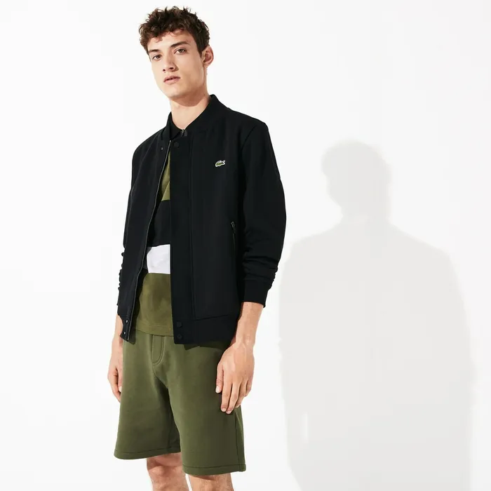 SPORT Quilted Cotton Blend Fleece Bomber Jacket Black Mens Lacoste Sweatshirts Shop