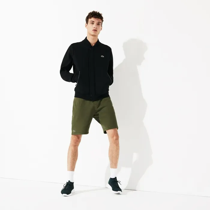 SPORT Quilted Cotton Blend Fleece Bomber Jacket Black Mens Lacoste Sweatshirts Shop