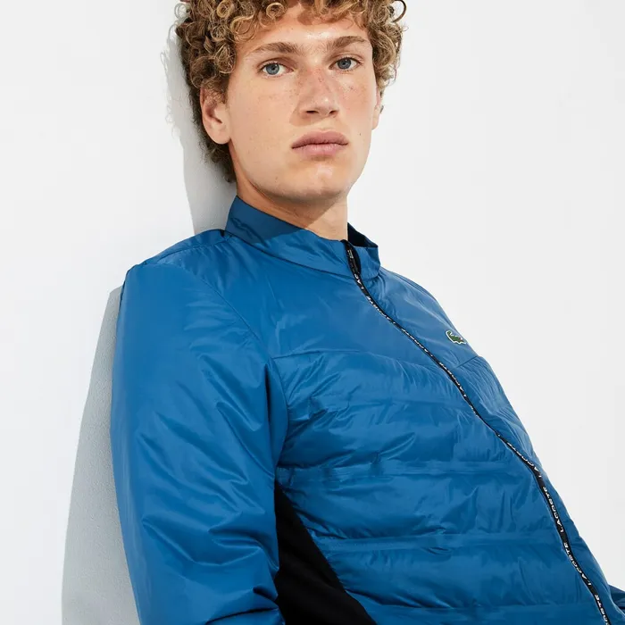 SPORT Quilted MixedMaterial Zip Tennis Jacket BlueBlackWhite Mens Lacoste Jackets and Coats For Sale