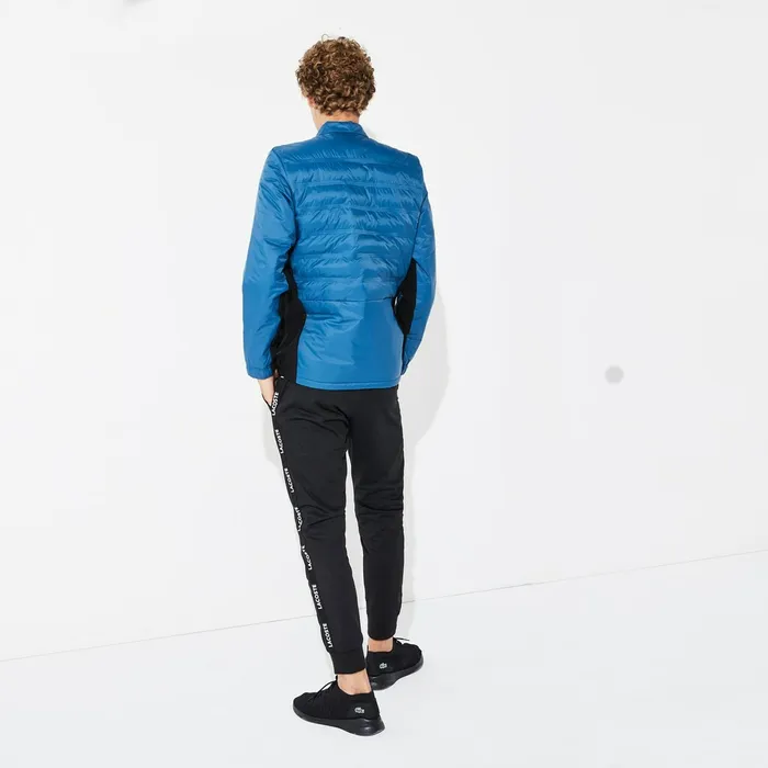 SPORT Quilted MixedMaterial Zip Tennis Jacket BlueBlackWhite Mens Lacoste Jackets and Coats For Sale