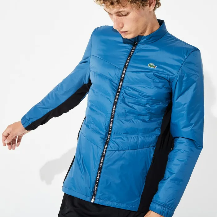 SPORT Quilted MixedMaterial Zip Tennis Jacket BlueBlackWhite Mens Lacoste Jackets and Coats For Sale