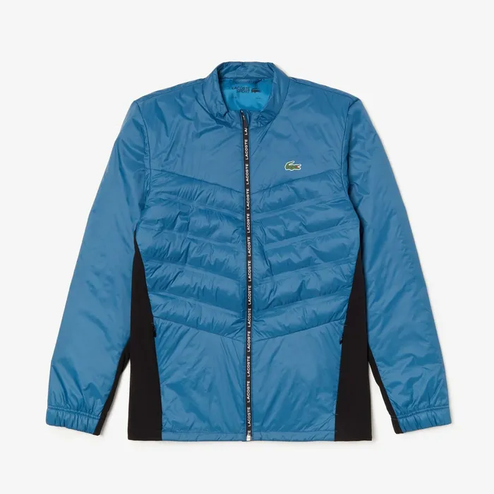 SPORT Quilted MixedMaterial Zip Tennis Jacket BlueBlackWhite Mens Lacoste Jackets and Coats For Sale