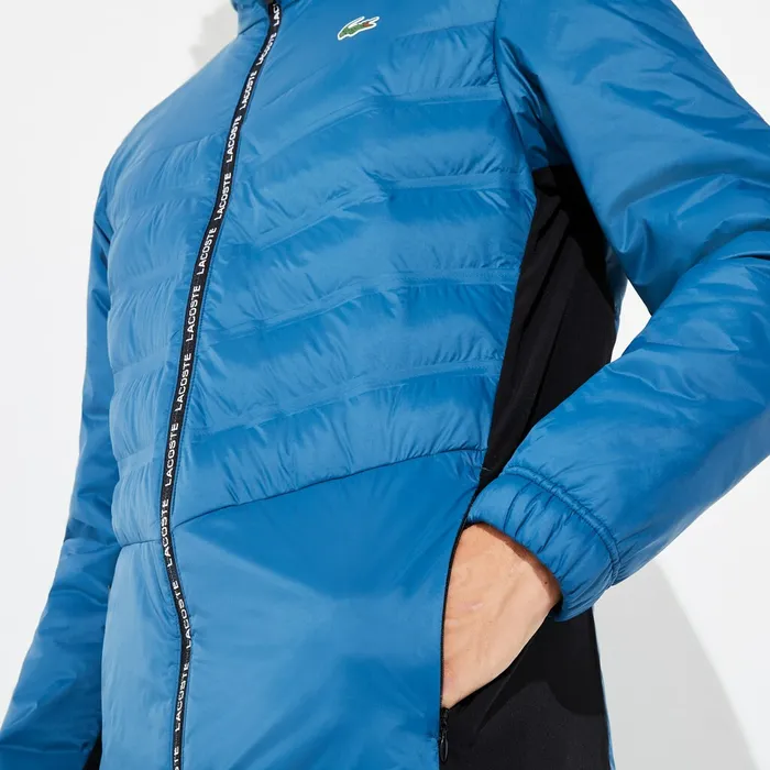 SPORT Quilted MixedMaterial Zip Tennis Jacket BlueBlackWhite Mens Lacoste Jackets and Coats For Sale