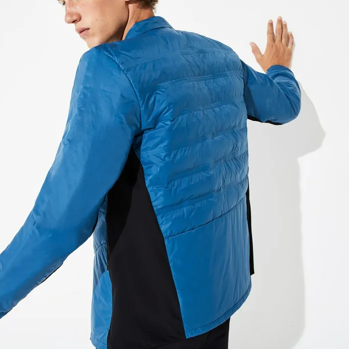 SPORT Quilted MixedMaterial Zip Tennis Jacket BlueBlackWhite Mens Lacoste Jackets and Coats For Sale