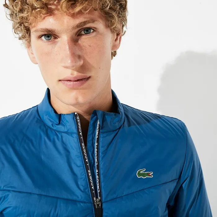SPORT Quilted MixedMaterial Zip Tennis Jacket BlueBlackWhite Mens Lacoste Jackets and Coats For Sale