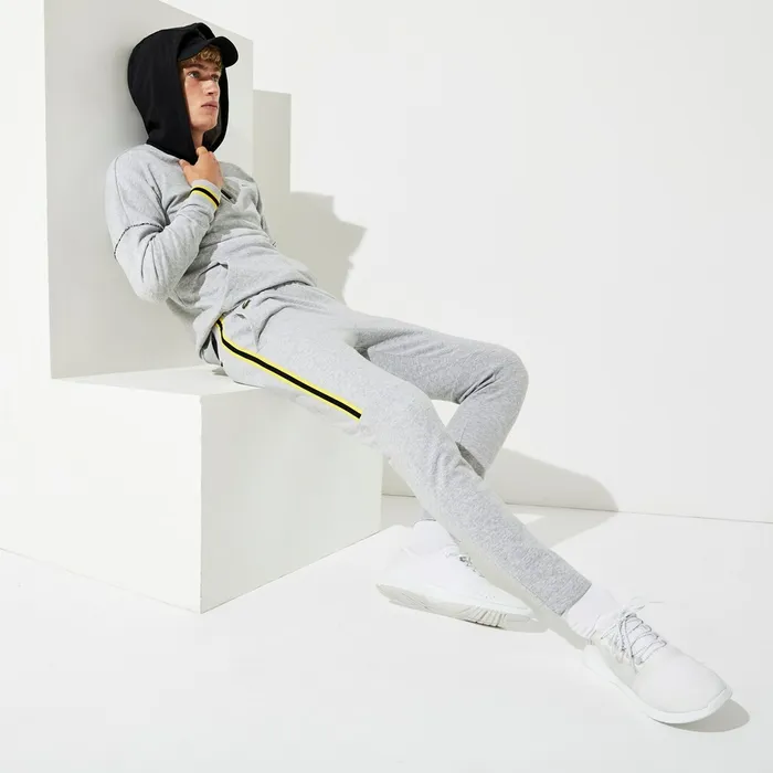 SPORT Racing Stripe Fleece Track Pants Grey ChineYellowBlack Mens Lacoste Pants and Shorts Outlet Factory SPORT Racing Stripe Fleece Track Pants Grey ChineYellowBlack Mens Lacoste Pants and Shorts Outlet Factory