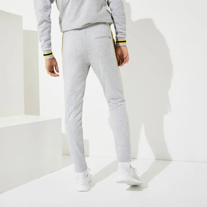 SPORT Racing Stripe Fleece Track Pants Grey ChineYellowBlack Mens Lacoste Pants and Shorts Outlet Factory