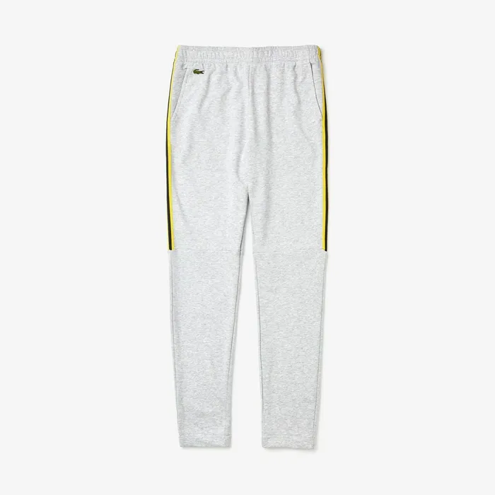 SPORT Racing Stripe Fleece Track Pants Grey ChineYellowBlack Mens Lacoste Pants and Shorts Outlet Factory